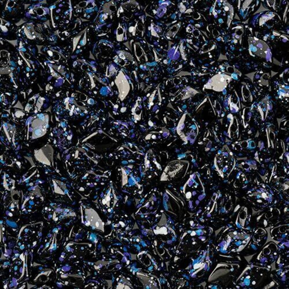 4154 Matubo Czech Gemduo 2-Hole, Jet Confetti Splash Indigo, 50g
